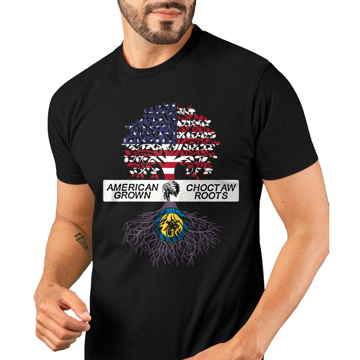 Native American T-Shirts, Vintage Native American Unisex T-Shirt/Hoodie/Sweatshirt HLT00 - American Flag - American Grown with Choctaw Roots Native American Pride Tree T-Shirt (1)