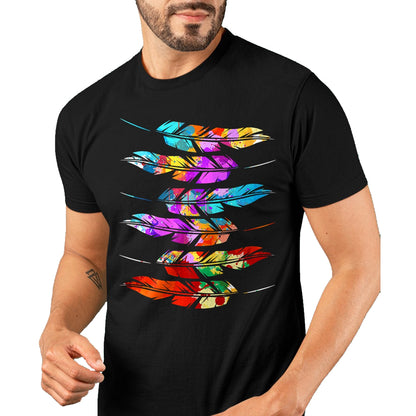 Native American T-Shirts, Vintage Native American Unisex T-Shirt/Hoodie/Sweatshirt HLT00 - American Flag - Colorful Feathers American Indian Pride Native American T-Shirt