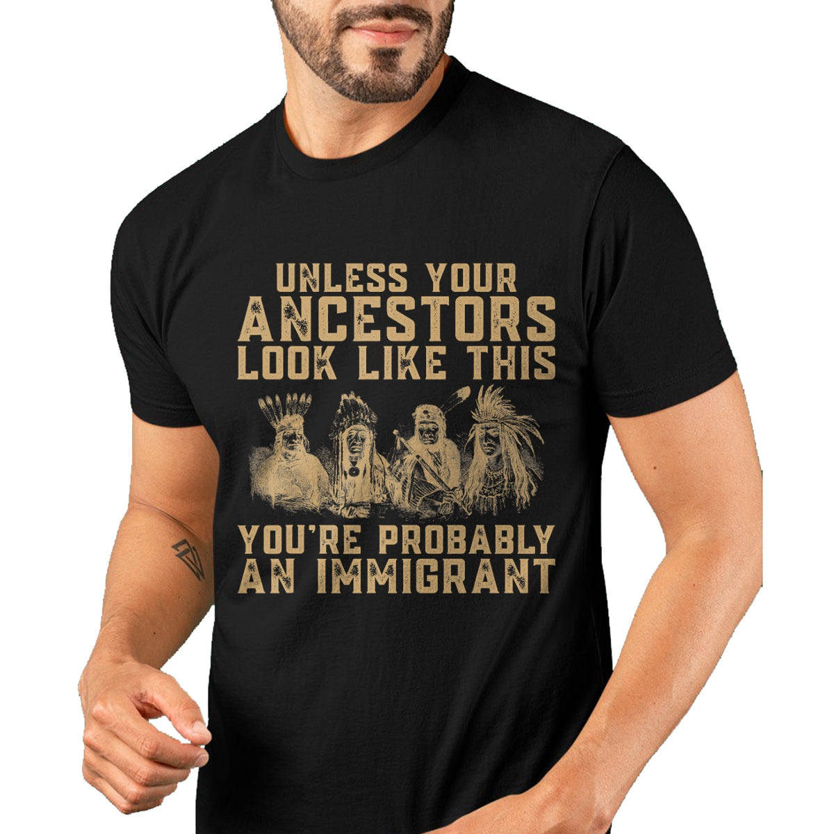 Native American T-Shirts, Vintage Native American Unisex T-Shirt/Hoodie/Sweatshirt HLT00 - American Flag - American Indian You're Probably An Immigrant T-Shirt (1)