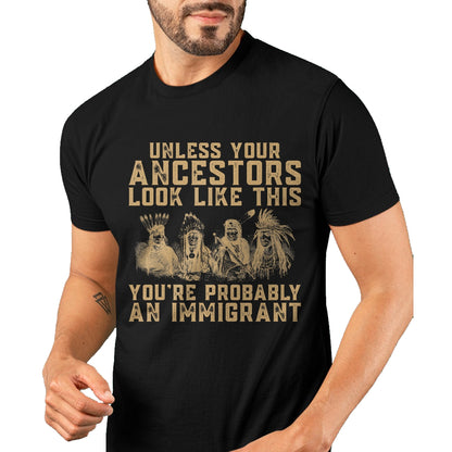 Native American T-Shirts, Vintage Native American Unisex T-Shirt/Hoodie/Sweatshirt HLT00 - American Flag - American Indian You're Probably An Immigrant T-Shirt (1)