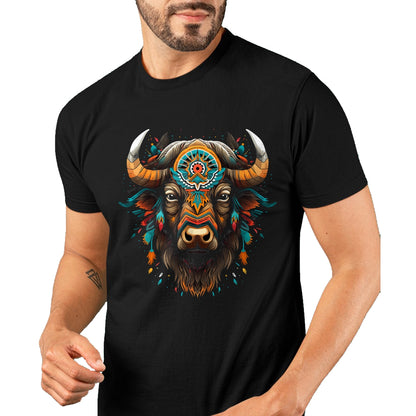 Native American T-Shirts, Vintage Native American Unisex T-Shirt/Hoodie/Sweatshirt HLT00 - American Flag - Bison American Buffalo Colorful Boho Native American Pattern T-Shirt