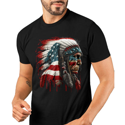 Native American T-Shirts, Vintage Native American Unisex T-Shirt/Hoodie/Sweatshirt HLT00 - Native American Indian Chief American USA Flag T-Shirt (2)