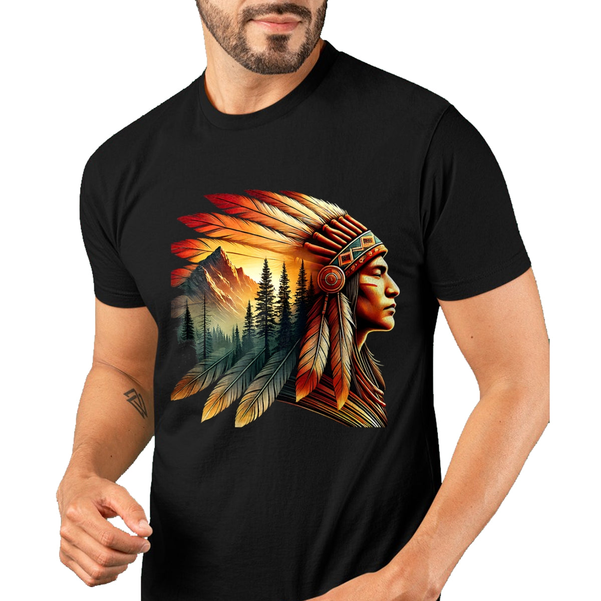 Native American T-Shirts, Vintage Native American Unisex T-Shirt/Hoodie/Sweatshirt HLT00 - Retro Native American Indian Headdress Vintage Men Graphic T-Shirt (1)