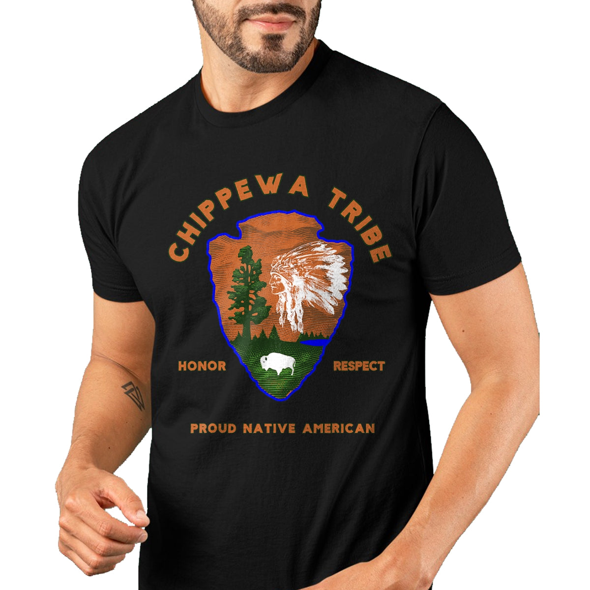 Native American T-Shirts, Vintage Native American Unisex T-Shirt/Hoodie/Sweatshirt HLT00 - American Flag - Chippewa Tribe Native American Indian Pride Respect Honor T-Shirt