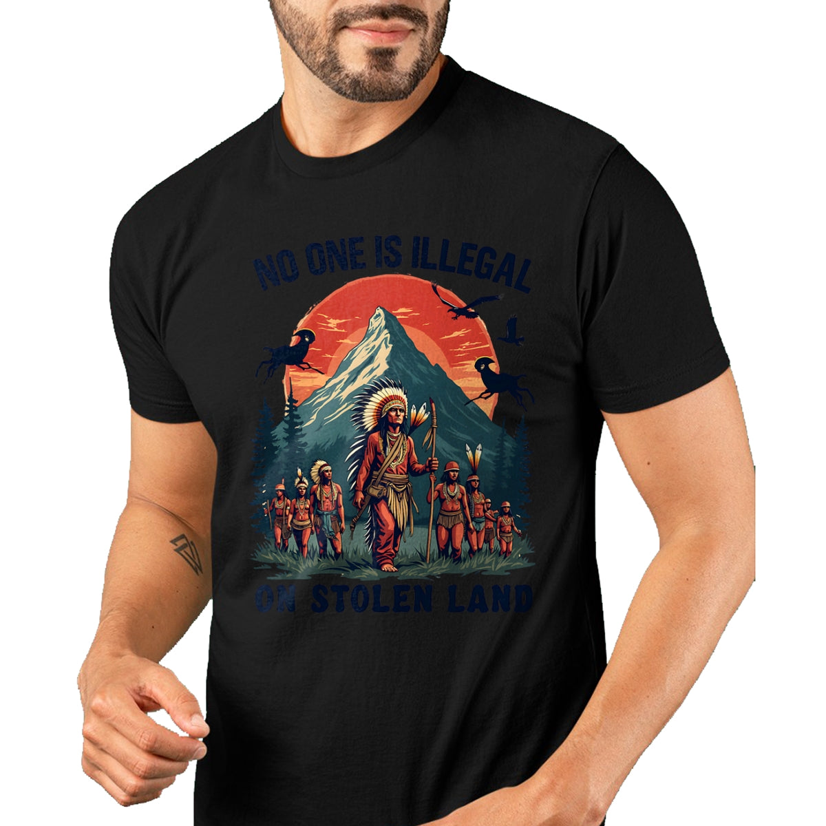 Native American T-Shirts, Vintage Native American Unisex T-Shirt/Hoodie/Sweatshirt HLT00 - Native Americans No One Is Illegal on Stolen Land T-Shirt (1)