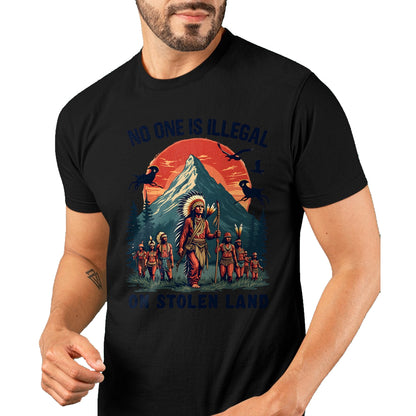 Native American T-Shirts, Vintage Native American Unisex T-Shirt/Hoodie/Sweatshirt HLT00 - Native Americans No One Is Illegal on Stolen Land T-Shirt (1)