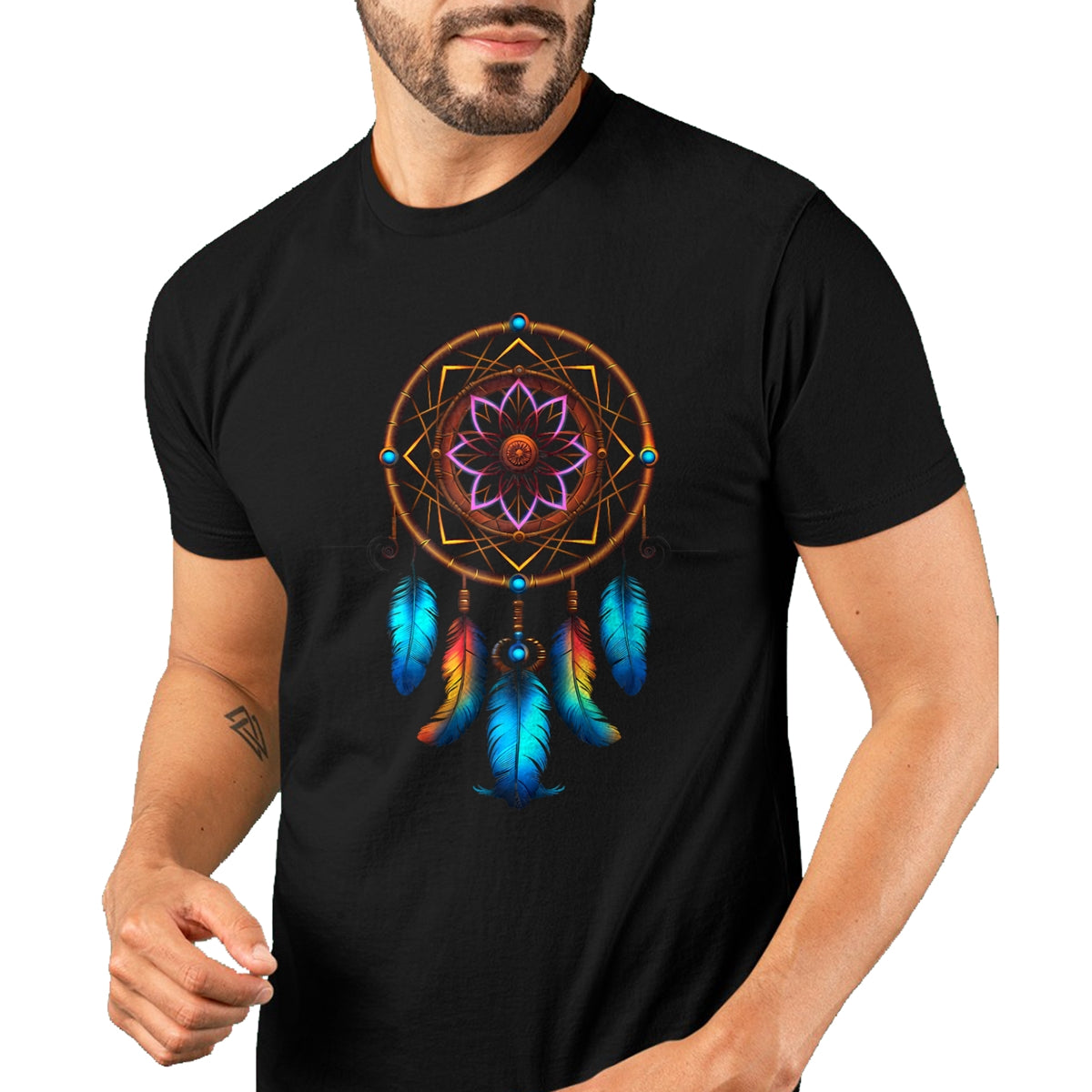 Native American T-Shirts, Vintage Native American Unisex T-Shirt/Hoodie/Sweatshirt HLT00 - American Flag - Colorful Dreamcatcher Feathers Tribal Native American Indian T-Shirt (1)