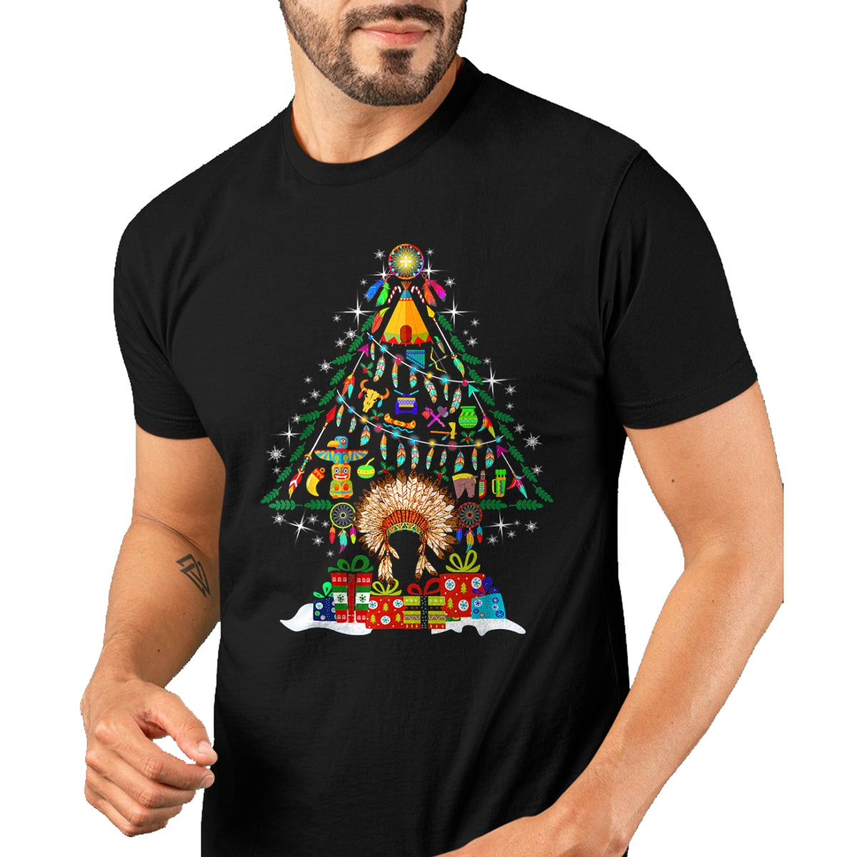 Native American T-Shirts, Vintage Native American Unisex T-Shirt/Hoodie/Sweatshirt HLT00 - American Flag - Christmas Tree Native American Tribe T-Shirt (1)