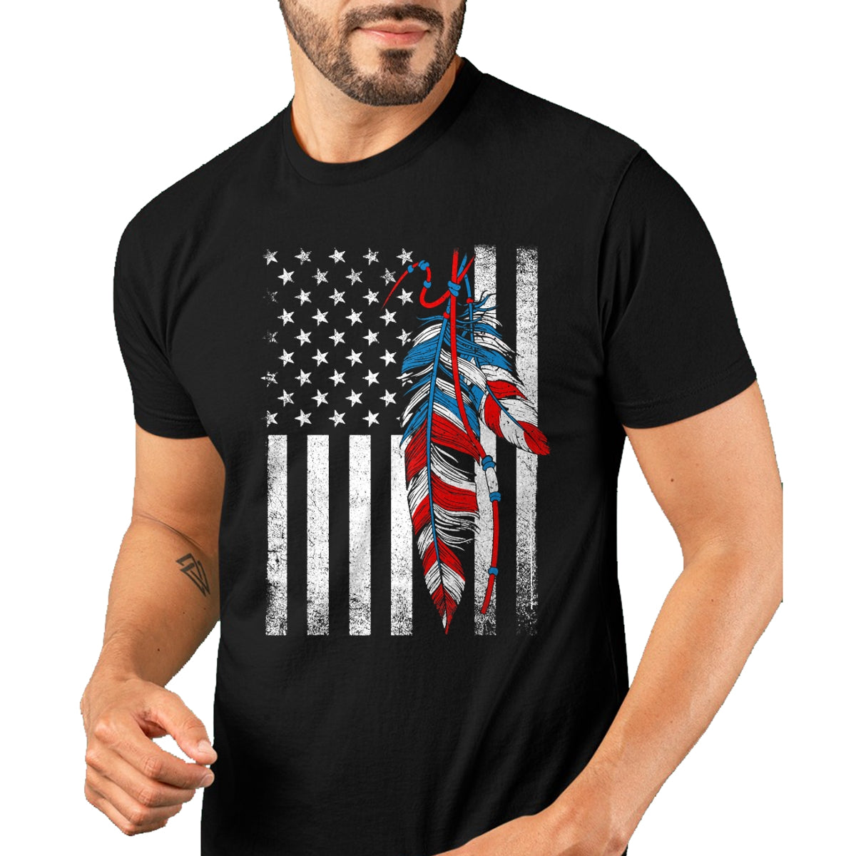 Native American T-Shirts, Vintage Native American Unisex T-Shirt/Hoodie/Sweatshirt HLT00 - American Flag - Native Feather Pride Month Indigenous T-Shirt (1)