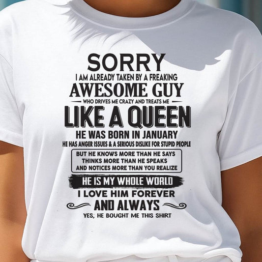 January - Sorry I am already taken by a freaking awesome guy - Gift for Wife From Husband - EBIL01 (SKU08-25-01)