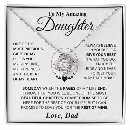 TO MY DAUGHTER FROM DAD "I PROMISE TO LOVE YOU FOR THE REST OF MINE" - Premium Love Knot Necklace