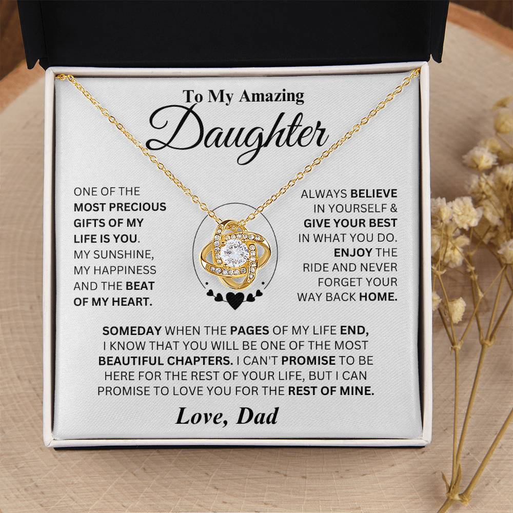 TO MY DAUGHTER FROM DAD "I PROMISE TO LOVE YOU FOR THE REST OF MINE" - Premium Love Knot Necklace