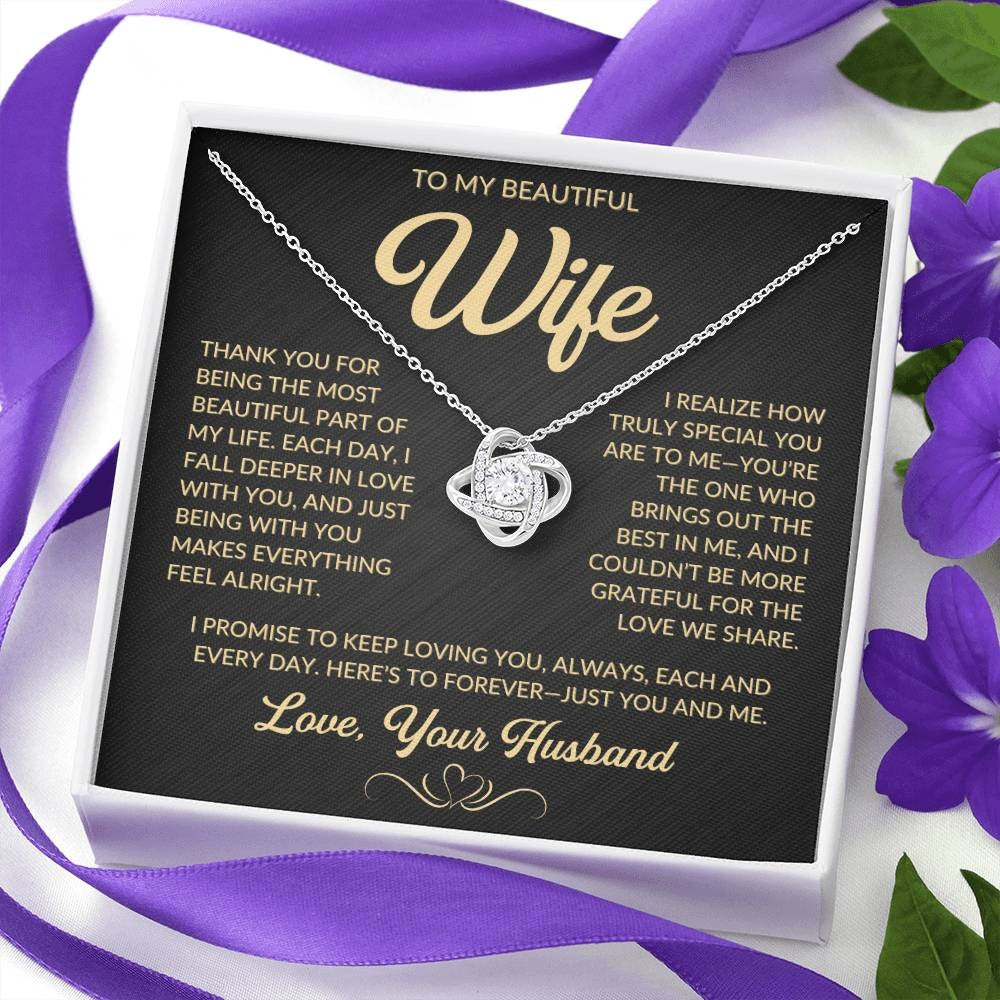 TO MY WIFE FROM HUSBAND "Here’s to forever—just you and me" - Premium Love Knot Necklace