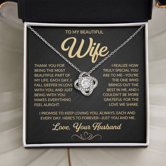 TO MY WIFE FROM HUSBAND "Here’s to forever—just you and me" - Premium Love Knot Necklace