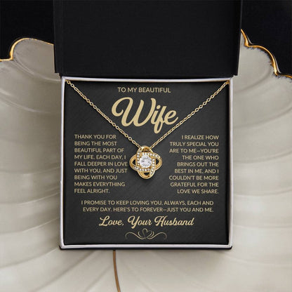 TO MY WIFE FROM HUSBAND "Here’s to forever—just you and me" - Premium Love Knot Necklace