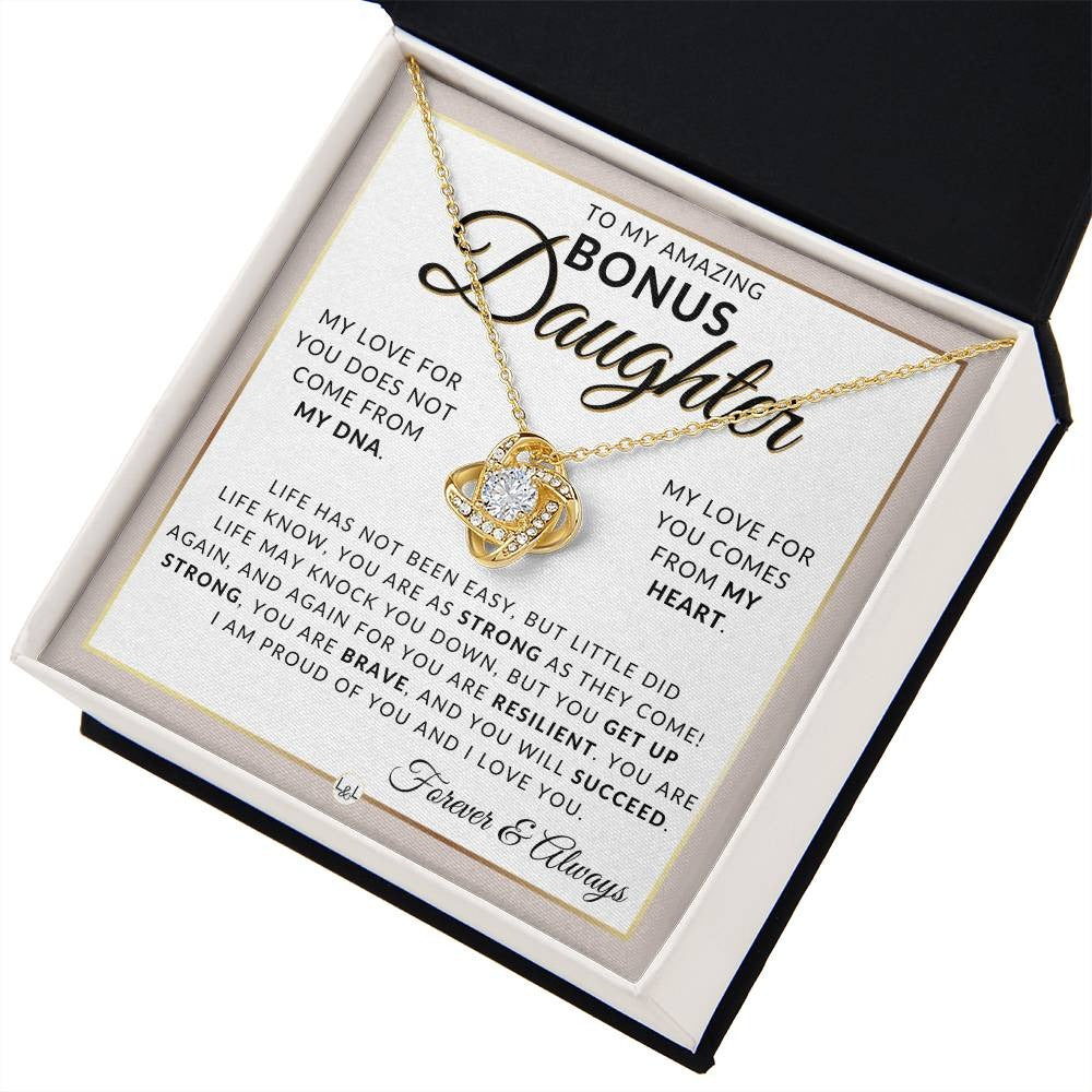 TO MY BONUS DAUGHTER FROM DAD and FROM MOM "My Love For You Come From My Heart" - Premium Love Knot Necklace