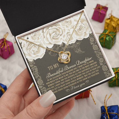 TO MY BONUS DAUGHTER "Grow Old Together" - Premium Love Knot Necklace - FROM MOM or FROM DAD