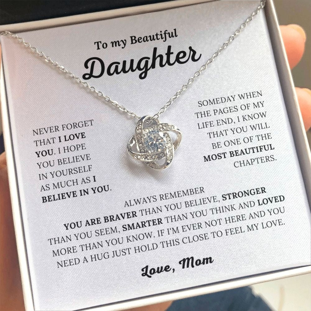 TO MY DAUGHTER FROM MOM "Loved More Than You Know" - Premium Love Knot Necklace