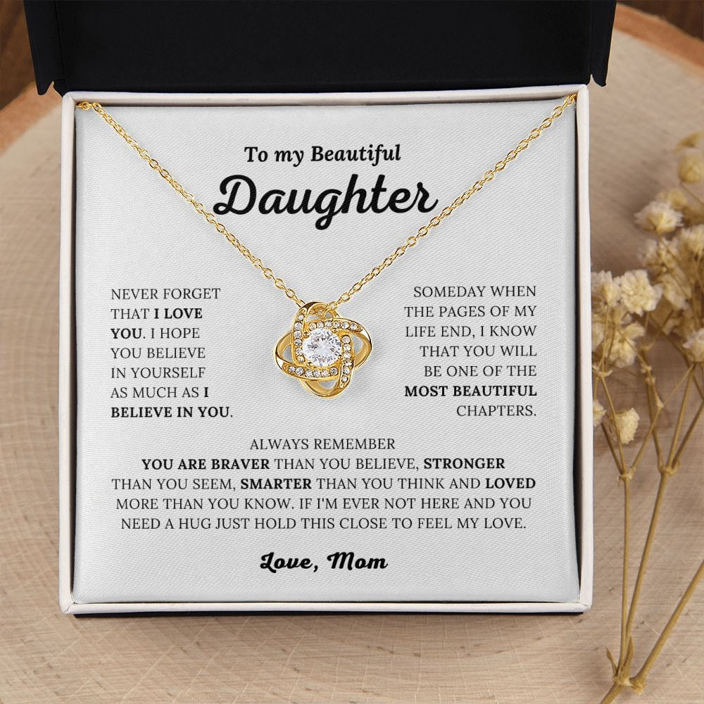TO MY DAUGHTER FROM MOM "Loved More Than You Know" - Premium Love Knot Necklace
