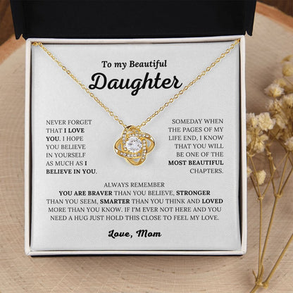 TO MY DAUGHTER FROM MOM "Loved More Than You Know" - Premium Love Knot Necklace