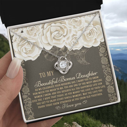 TO MY BONUS DAUGHTER "Grow Old Together" - Premium Love Knot Necklace - FROM MOM or FROM DAD