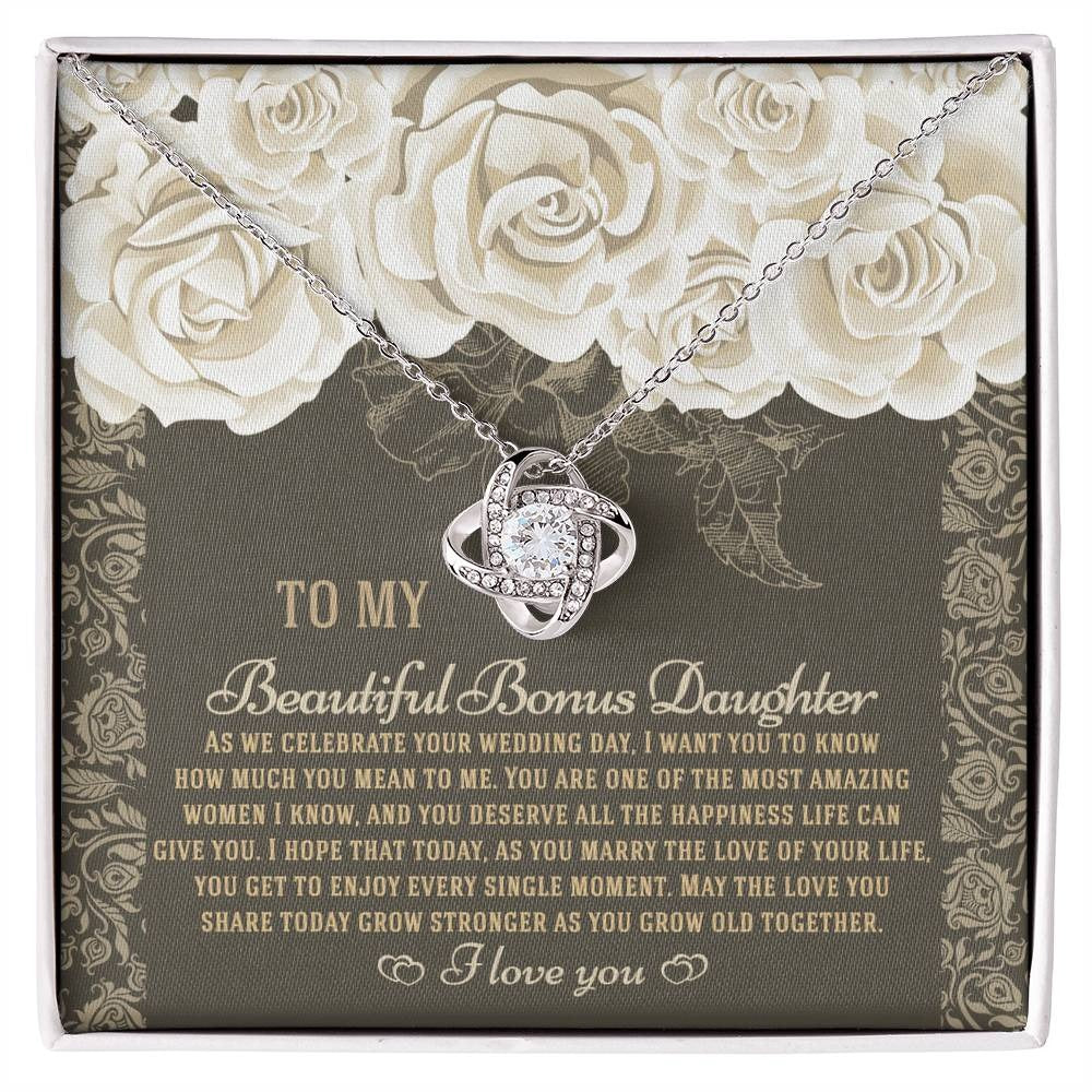 TO MY BONUS DAUGHTER "Grow Old Together" - Premium Love Knot Necklace - FROM MOM or FROM DAD