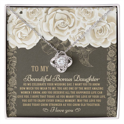 TO MY BONUS DAUGHTER "Grow Old Together" - Premium Love Knot Necklace - FROM MOM or FROM DAD