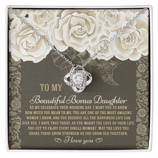 TO MY BONUS DAUGHTER "Grow Old Together" - Premium Love Knot Necklace - FROM MOM or FROM DAD