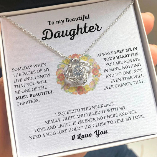 TO MY DAUGHTER FROM MOM and FROM DAD "Keep Me In Your Heart" - Premium Love Knot Necklace