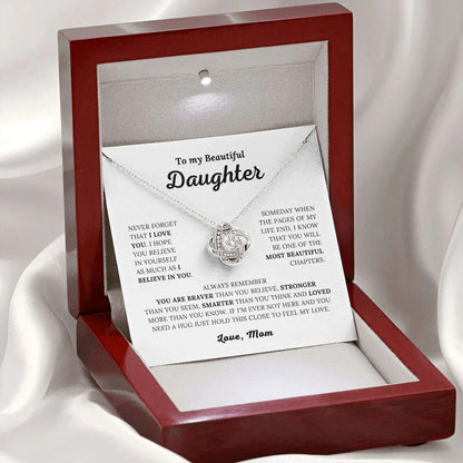 TO MY DAUGHTER FROM MOM "Loved More Than You Know" - Premium Love Knot Necklace