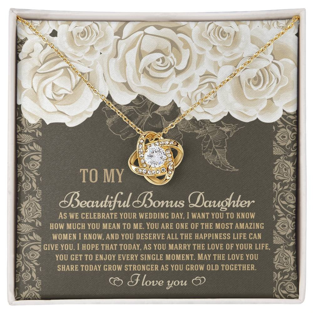 TO MY BONUS DAUGHTER "Grow Old Together" - Premium Love Knot Necklace - FROM MOM or FROM DAD