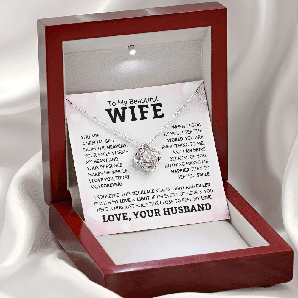 TO MY WIFE "You Are A Special Gift From The Heavens" - FROM HUSBAN - Premium Love Knot Necklace