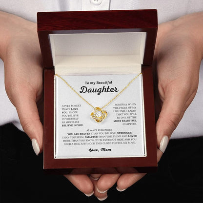TO MY DAUGHTER FROM MOM "Loved More Than You Know" - Premium Love Knot Necklace