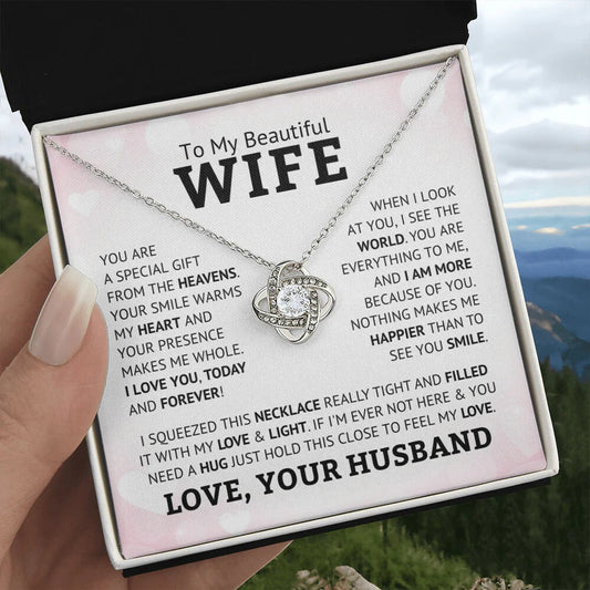 TO MY WIFE "You Are A Special Gift From The Heavens" - FROM HUSBAN - Premium Love Knot Necklace