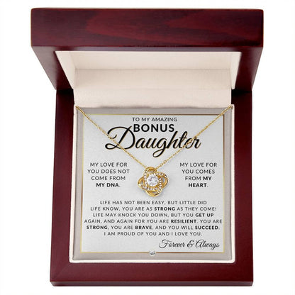 TO MY BONUS DAUGHTER FROM DAD and FROM MOM "My Love For You Come From My Heart" - Premium Love Knot Necklace