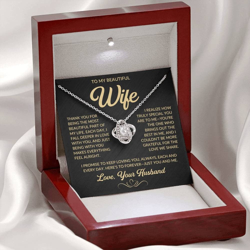 TO MY WIFE FROM HUSBAND "Here’s to forever—just you and me" - Premium Love Knot Necklace