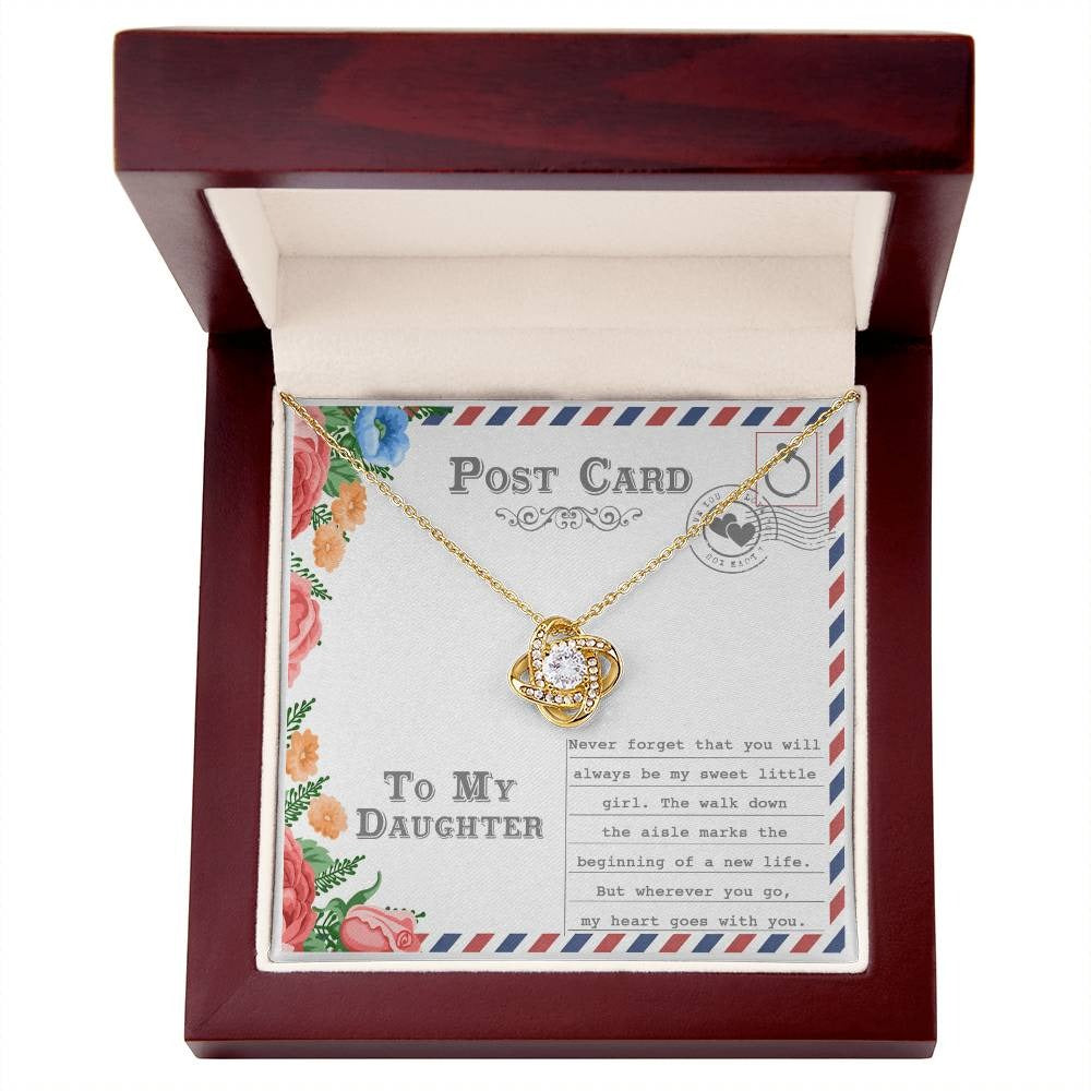 TO MY DAUGHTER "Always Be My Sweet Little Girl" - FROM MOM or FROM DAD - Premium Love Knot Necklace