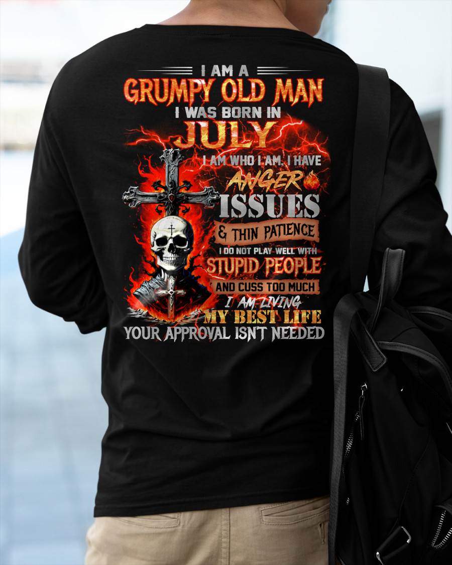 JULY - GRUMPY OLD MAN T-SHIRT - FUNNY SKULL ANGER ISSUES TEE - PERFECT GIFT FOR MEN EBIL07 (SKU12-319-07)