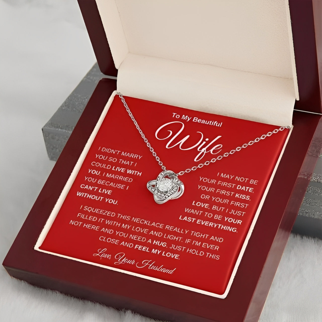 TO MY WIFE "I Can't Live Without You" - FROM HUSBAND - Premium Love Knot Necklace (SKUJ12-233)