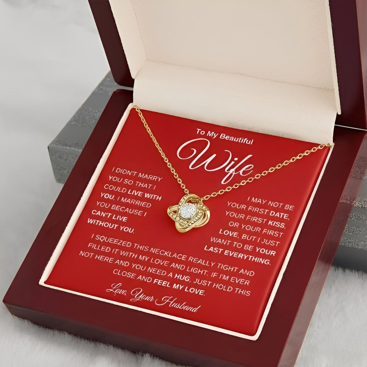TO MY WIFE "I Can't Live Without You" - FROM HUSBAND - Premium Love Knot Necklace (SKUJ12-233)