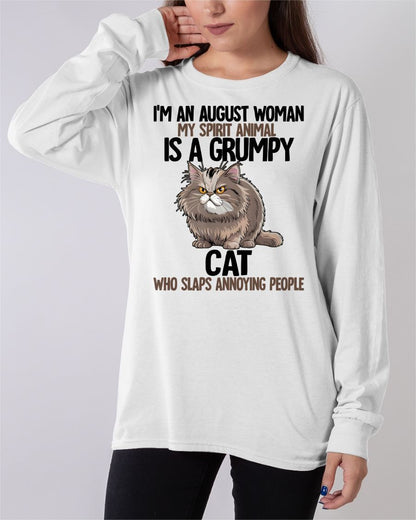 AUGUST - MY SPIRIT ANIMAL IS A GRUMPY CAT - BIRTHDAY SHIRT FOR WOMEN - EBIL08 (SKU12-278-08)