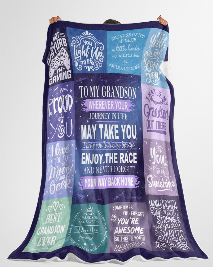 BLANKET FOR GRANDSON – COMFORT & WARMTH GIFT FROM GRANDPARENTS  Sherpa Fleece Quilt Blanket NTTD00 (SKUB11-BLK-02)