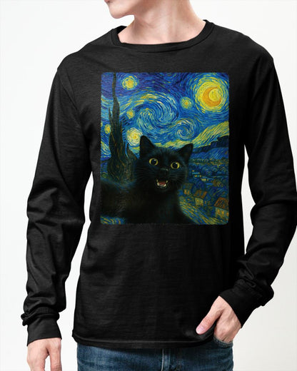 Black Cat Starry Night Van Gogh Cat Selfie Cat Mom Cat Lover T-Shirt CAT00 (SKU-TRU-ME01)