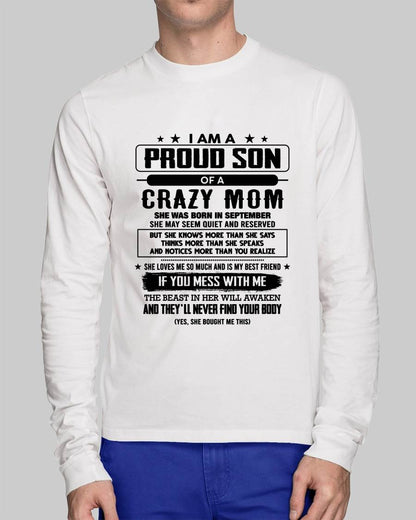 September - I Am A Proud Son Of A Crazy Mom – Gift For Son From Mom – DONN09 (SKU2603-204-09)
