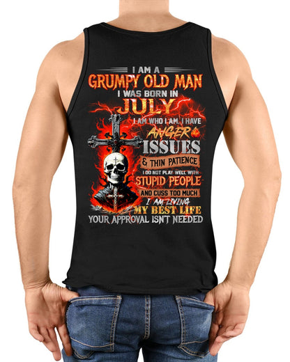 JULY - GRUMPY OLD MAN T-SHIRT - FUNNY SKULL ANGER ISSUES TEE - PERFECT GIFT FOR MEN EBIL07 / male (SKU12-319-07)