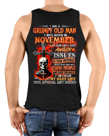 NOVEMBER - GRUMPY OLD MAN T-SHIRT - FUNNY SKULL ANGER ISSUES TEE - PERFECT GIFT FOR MEN EBIL11 / male (SKU12-319-11)