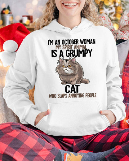 OCTOBER - MY SPIRIT ANIMAL IS A GRUMPY CAT - BIRTHDAY SHIRT FOR WOMEN - EBIL10 (SKU12-278-10)