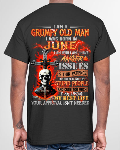 JUNE - GRUMPY OLD MAN T-SHIRT - FUNNY SKULL ANGER ISSUES TEE - PERFECT GIFT FOR MEN EBIL06 / male (SKU12-319-06)