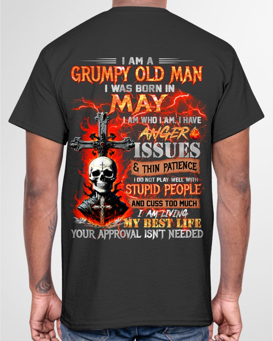 MAY - GRUMPY OLD MAN T-SHIRT - FUNNY SKULL ANGER ISSUES TEE - PERFECT GIFT FOR MEN EBIL05 / male (SKU12-319-05)
