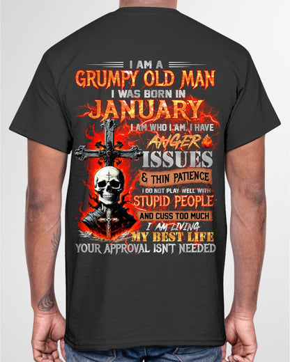 JANUARY - GRUMPY OLD MAN T-SHIRT - FUNNY SKULL ANGER ISSUES TEE - PERFECT GIFT FOR MEN EBIL01 / male (SKU12-319-01)